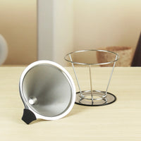 Filtro de Café Reutilizable de Acero Inoxidable Doble Capa con Soporte