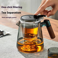 Tetera de vidrio elegante con separación de té en un clic