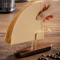 Porta Filtros de Café con Base de Madera y Soporte Metálico