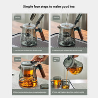 Tetera de vidrio elegante con separación de té en un clic