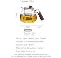 Tetera de base hexagonal con infusor y mango de madera