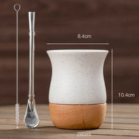 Matero de cerámica con base de madera y bombilla cuchara inox