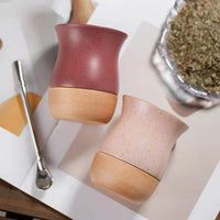 Matero de cerámica con base de madera y bombilla cuchara inox