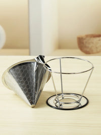 Filtro de Café Reutilizable de Acero Inoxidable Doble Capa con Soporte