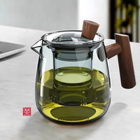 Tetera GIANXI de borosilicato con filtro interno y mango de madera