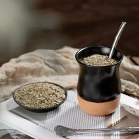 Matero de cerámica con base de madera y bombilla cuchara inox