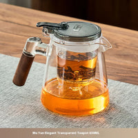 Tetera de vidrio elegante con separación de té en un clic