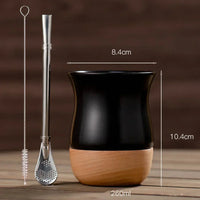 Matero de cerámica con base de madera y bombilla cuchara inox