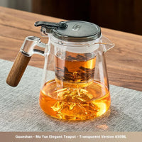 Tetera de vidrio elegante con separación de té en un clic