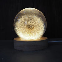 Esfera de cristal y resina con diente de león decorativa