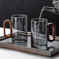 Set de 2/4/6 tazas de vidrio con mango de madera resistentes al calor