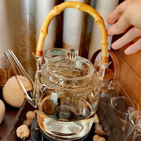Tetera de vidrio 1350 ml con asa de bambú y filtro