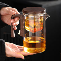 Tetera con Separador de Agua Interno y Filtro One-Click con Mango de Madera