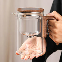 Tetera con Separador de Agua Interno y Filtro One-Click con Mango de Madera