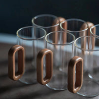 Set de 2/4/6 tazas de vidrio con mango de madera resistentes al calor