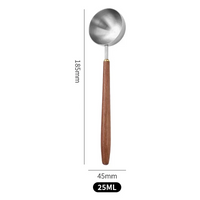 Cuchara medidora de café de acero inoxidable con mango de madera