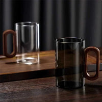 Set de 2/4/6 tazas de vidrio con mango de madera resistentes al calor
