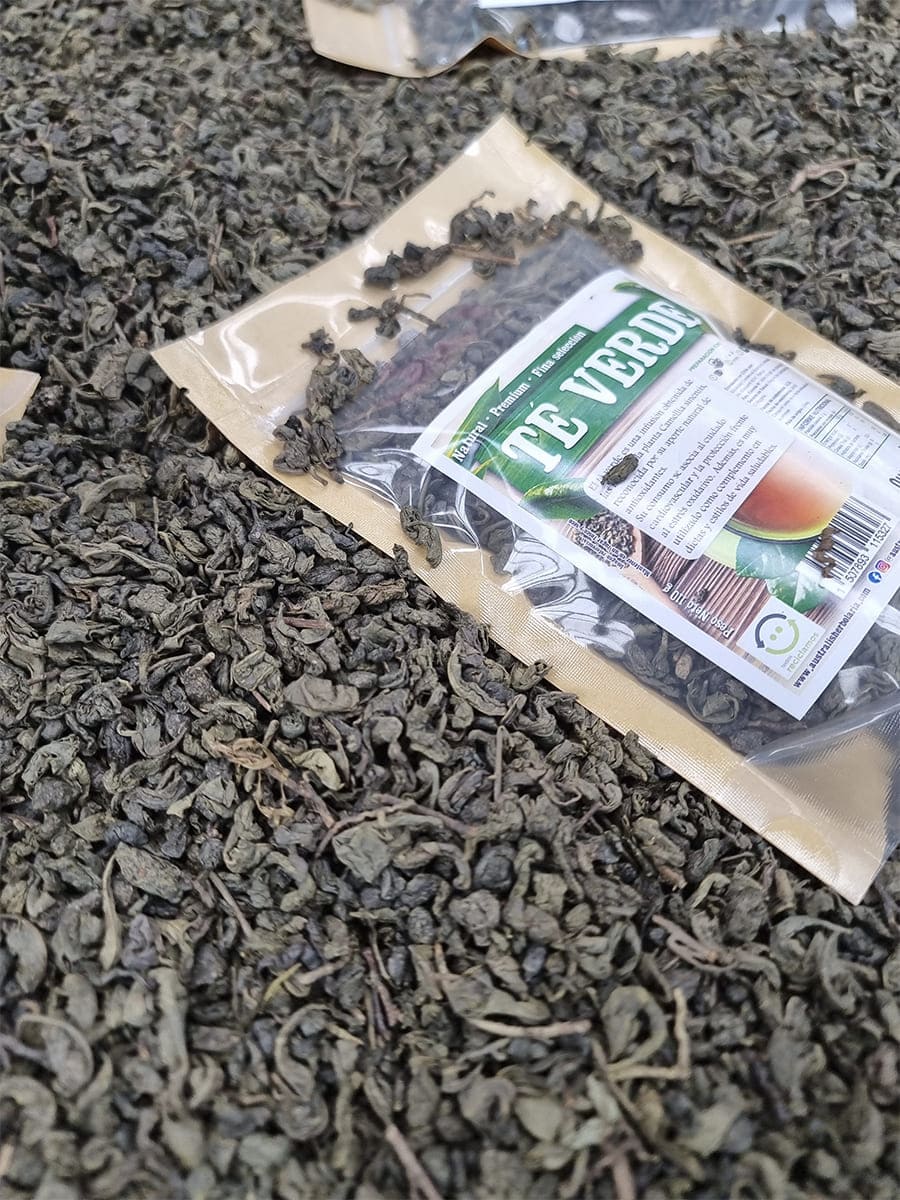 Hojas de té verde en primer plano
