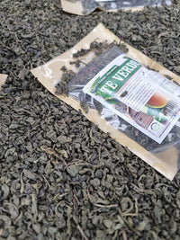 Hojas de té verde en primer plano