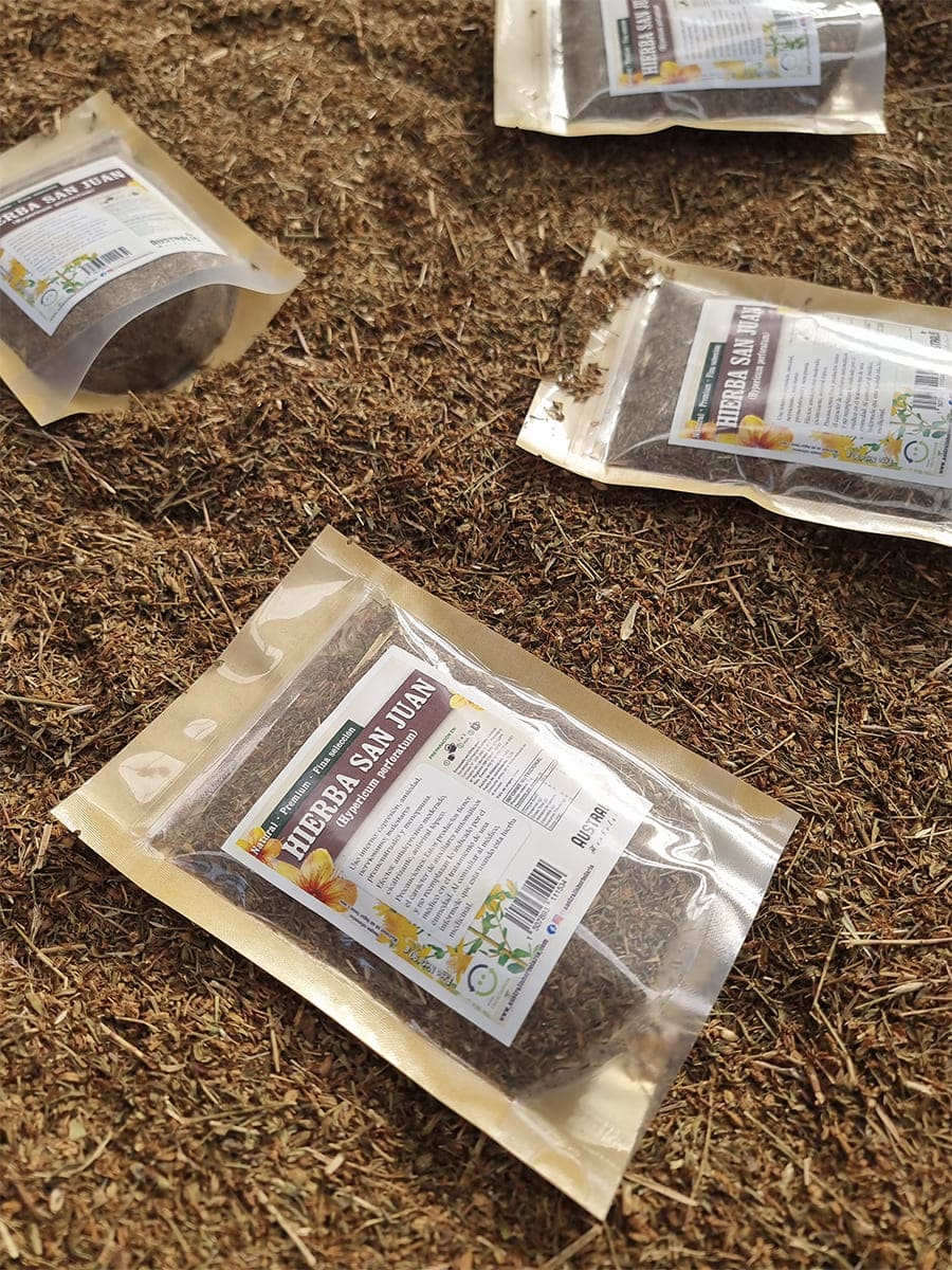 Hypericum perforatum seco presentado como hierba para té