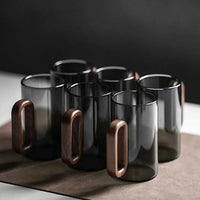 Set de 2/4/6 tazas de vidrio con mango de madera resistentes al calor