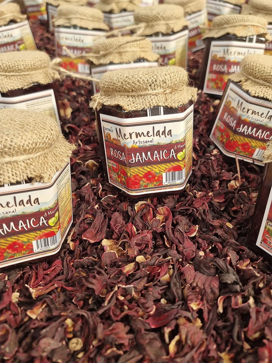 Preparación artesanal de rosa de Jamaica y manzana verde