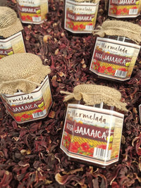 Mermelada artesanal de flor de Jamaica con trozos de manzana verde