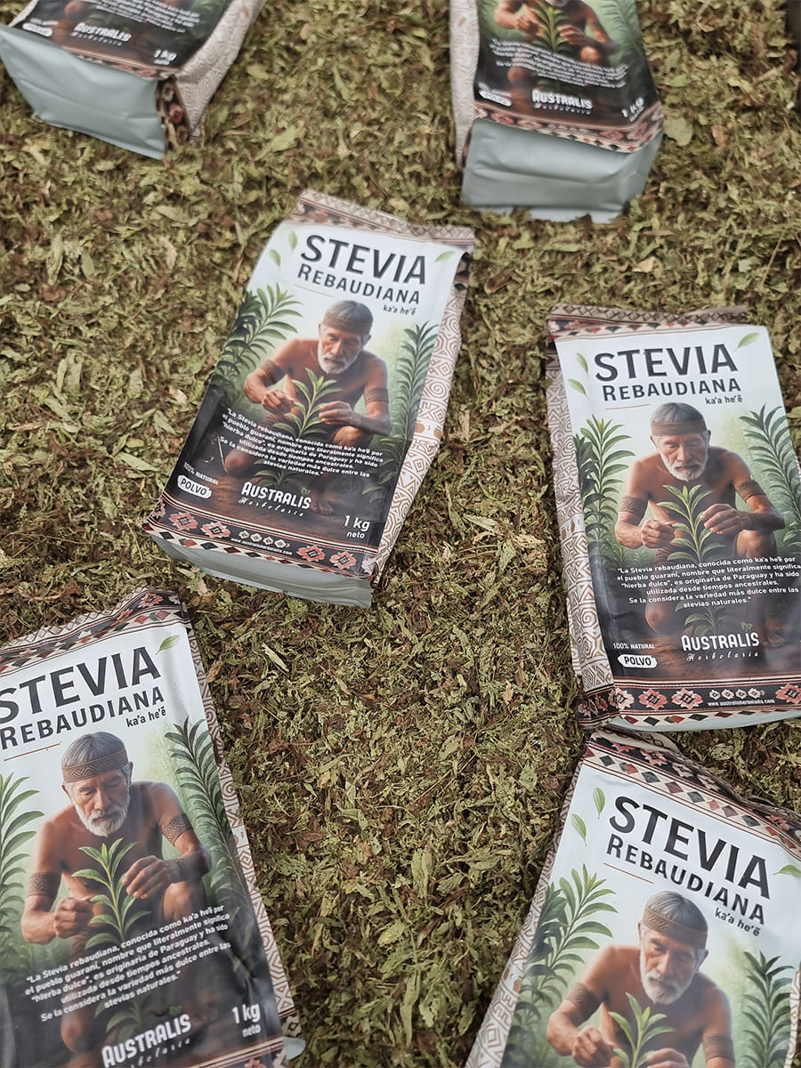 Stevia rebaudiana en polvo de hoja natural en envase de 1 kilo