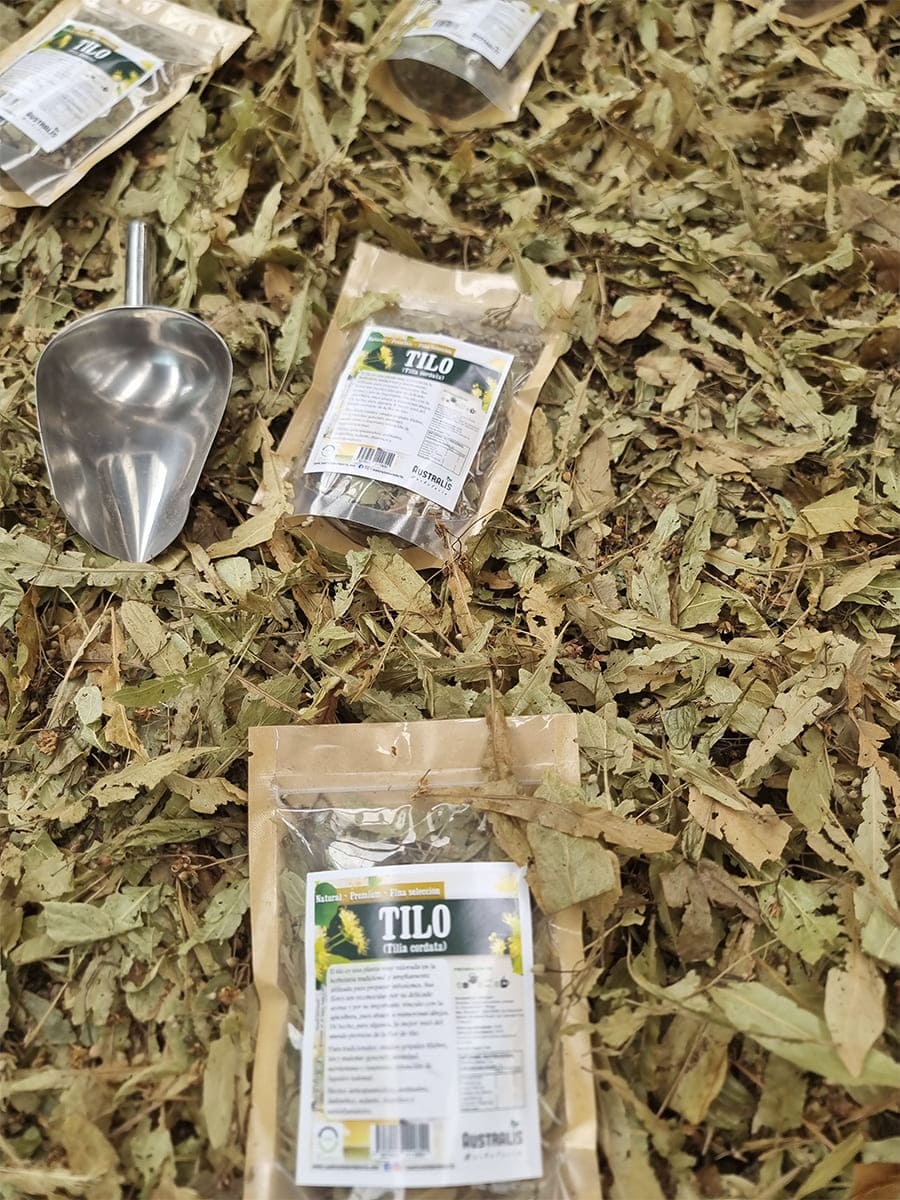 Mezcla de flores, hojas y tallos finos de Tilia cordata